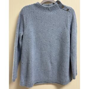 Talbots Petite MP Blue Textured Button Shoulder Sweater Women's Cotton Blend